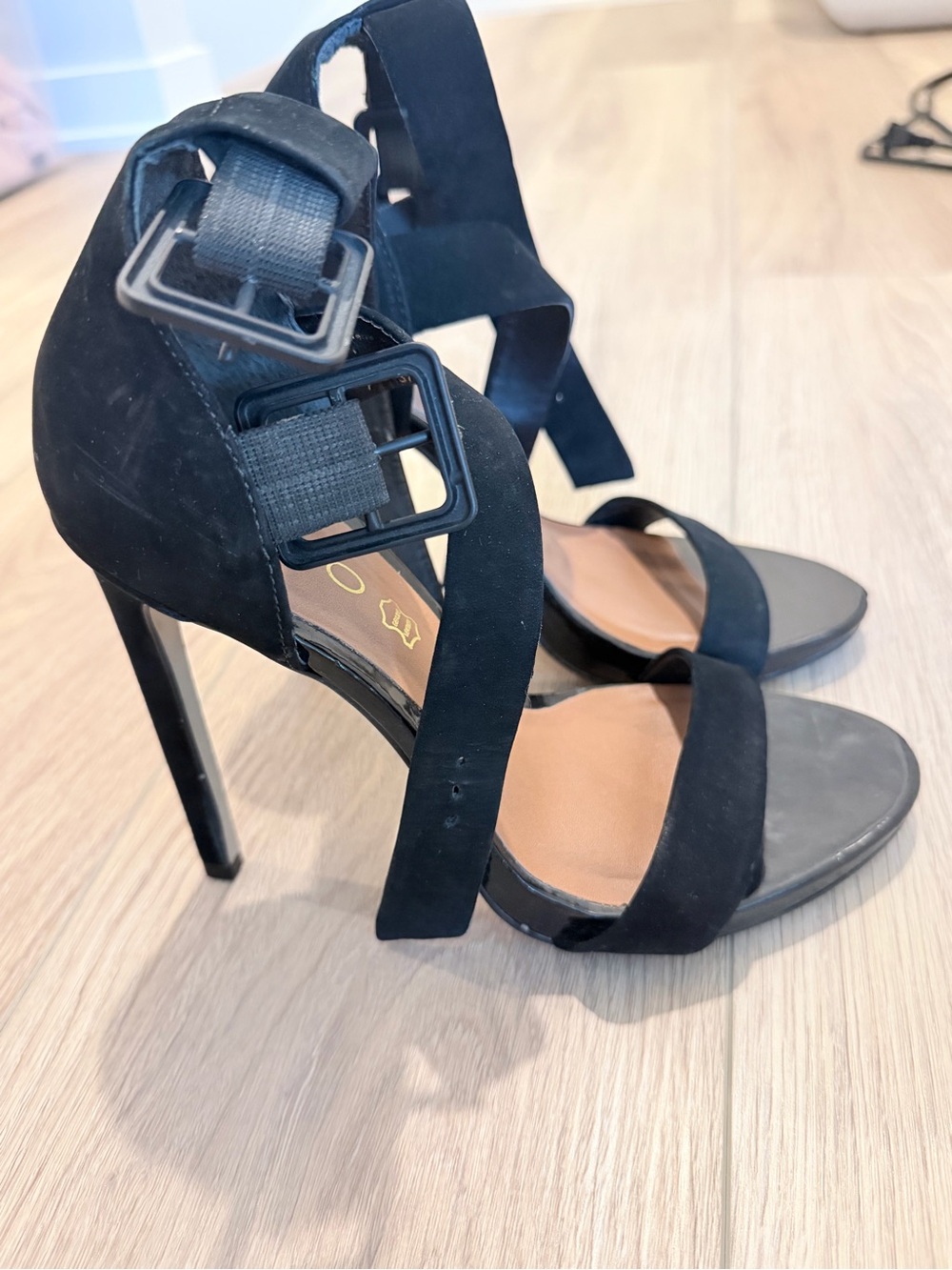 Aldo Black Suede Crisscross Ankle-Strap Heels - Picture 2 of 4